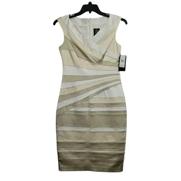 NWT! Jax Gold/Cream Satin Sleeveless Sheath Dress. Size 8 Medium - Picture 1 of 9